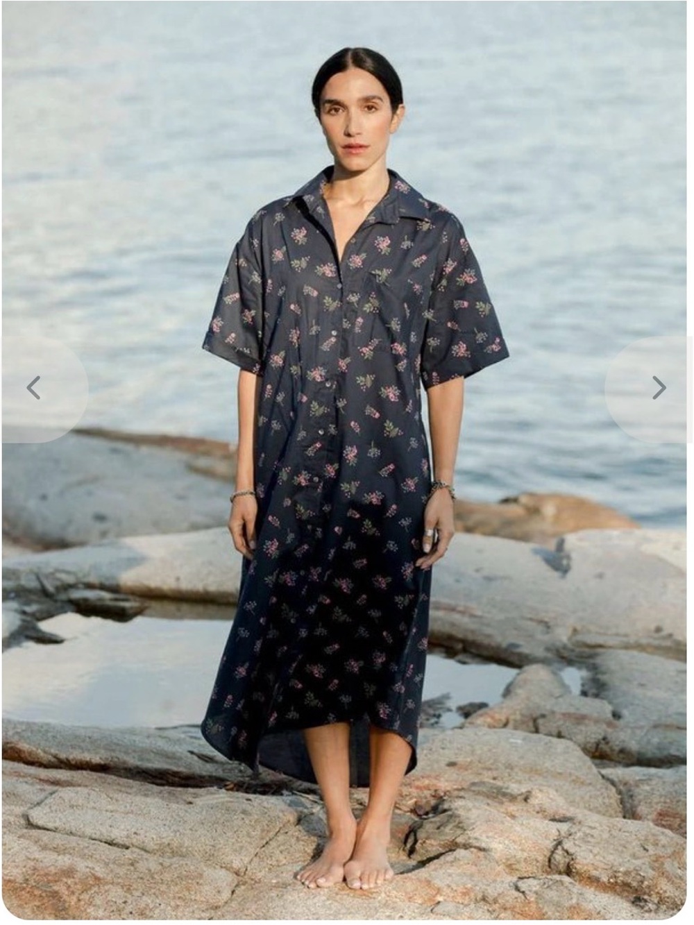 A Bronze Age Floral Shirt Dress XS bruno 
Navy Floral Button-Front